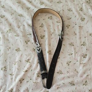 Brighton Brown + Black Leather Belt with Silver Accents